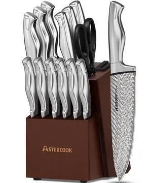 Knife Set, 15-Piece Kitchen Knife Set with Block, Built-in Knife Sharpener, German Stainless Steel Knife Block Set, Dishwasher Safe Knife Set, 15-Piece Kitchen Knife Set with Block, Built-in Knife Sharpener, German Stainless Steel Knife Block Set, Dishwasher Safe