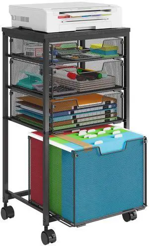 Rolling File Cart with 4 Storage Drawers, Filing Cabinet for Home Office, Hanging File Folder Organizer with Wheels Under Desk, Utility Craft Cart Printer Stand, Black Rolling File Cart with 4 Storage Drawers, Filing Cabinet for Home Office, Hanging File Folder Organizer with Wheels Under Desk, Utility Craft Cart Printer Stand, Black