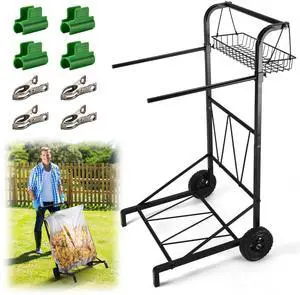 Upgraded Trash Bag Holder Cart with Storage Basket and Ergonomic Handle, Adjustable Outdoor Leaf Bag Holder from 30-45 Gallon Capacity, Ideal for Yard Clean-Up, Camping, Parties,Leaf Collection Upgraded Trash Bag Holder Cart with Storage Basket and Ergonomic Handle, Adjustable Outdoor Leaf Bag Holder from 30-45 Gallon Capacity, Ideal for Yard Clean-Up, Camping, Parties,Leaf Collection