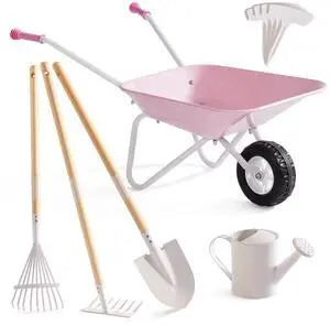 Kids Wheelbarrow with Gardening Tools Set-9pcs Metal Toddler Wheelbarrow, Garden Tools, Watering Can, Plant Labels Child Outdoor Toy for Ages 3+, Christmas Birthday Gifts for Boys Girls(Pink) Kids Wheelbarrow with Gardening Tools Set-9pcs Metal Toddler Wheelbarrow, Garden Tools, Watering Can, Plant Labels Child Outdoor Toy for Ages 3+, Christmas Birthday Gifts for Boys Girls(Pink)