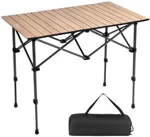 Byliable Camping Table Folding Portable Camp Aluminum Fold Up Lightweight Roll Up Table Adjustable Height with Carry Bag Indoor Outdoor for Camping, Picnic, Backyard, BBQ, Patio, Wood Grain Byliable Camping Table Folding Portable Camp Aluminum Fold Up Lightweight Roll Up Table Adjustable Height with Carry Bag Indoor Outdoor for Camping, Picnic, Backyard, BBQ, Patio, Wood Grain