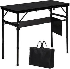LOFTEY Folding Camping Table with 3 Adjustable Height, 3ft Foldable Aluminum Camp Table, Lightweight with Storage Bag, Portable for Outdoor, BBQ, Hiking, 34.2" x 15.7" x 27.5", Black LOFTEY Folding Camping Table with 3 Adjustable Height, 3ft Foldable Aluminum Camp Table, Lightweight with Storage Bag, Portable for Outdoor, BBQ, Hiking, 34.2" x 15.7" x 27.5", Black