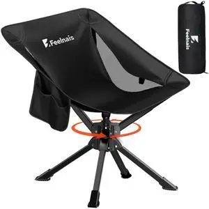 Feelnais Folding Camping Chairs Lightweight & Portable, No Assembly, 360° Swivel Camping Chair for Adults, Compact Outdoor Chairs for Beach, Lawn, Travel, Backpacking, Hiking, Fishing, Black Feelnais Folding Camping Chairs Lightweight & Portable, No Assembly, 360° Swivel Camping Chair for Adults, Compact Outdoor Chairs for Beach, Lawn, Travel, Backpacking, Hiking, Fishing, Black