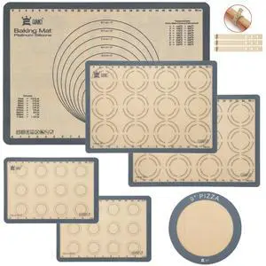 Silicone Baking Mat Set of 6, GUANCI Grade Food Baking mats Non-Stick Reusable Pizza Bakeware Mat for Making Macaroon, Pizza, Cookie, Pastry, Bread, Bun(Grey) Silicone Baking Mat Set of 6, GUANCI Grade Food Baking mats Non-Stick Reusable Pizza Bakeware Mat for Making Macaroon, Pizza, Cookie, Pastry, Bread, Bun(Grey)