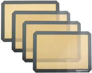 Basics Non-Stick Silicone Baking Mat, Food Safe, Dishwasher Safe, Heat Resistant, 16.5" x 11.6", Beige/Gray, Rectangular, 4-Pack Basics Non-Stick Silicone Baking Mat, Food Safe, Dishwasher Safe, Heat Resistant, 16.5" x 11.6", Beige/Gray, Rectangular, 4-Pack