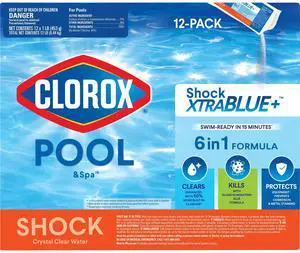 Clorox® Pool&Spa Shock XTRABLUE® Plus, Kills Bacteria & Algae in Swimming Pools, Swim-Ready in 15 Minutes, (12-Pack), Granular Clorox® Pool&Spa Shock XTRABLUE® Plus, Kills Bacteria & Algae in Swimming Pools, Swim-Ready in 15 Minutes, (12-Pack), Granular