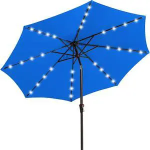 JEAREY 9FT Outdoor Patio Umbrella with Solar Lights, LED Lighted Pool Umbrella with Tilt and Crank, Outdoor Table Umbrellas for Deck, Yard & Market (Royal Blue) JEAREY 9FT Outdoor Patio Umbrella with Solar Lights, LED Lighted Pool Umbrella with Tilt and Crank, Outdoor Table Umbrellas for Deck, Yard & Market (Royal Blue)