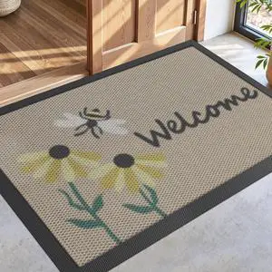 DEXI Front Door Mat Outside Entrance Welcome, Summer Floral Entryway Doormat Dirt Trapper, Heavy Duty Non Slip Large Entry Mats for Patio Garage Porch Home Decorative, 3x5, Bee and Flower DEXI Front Door Mat Outside Entrance Welcome, Summer Floral Entryway Doormat Dirt Trapper, Heavy Duty Non Slip Large Entry Mats for Patio Garage Porch Home Decorative, 3x5, Bee and Flower