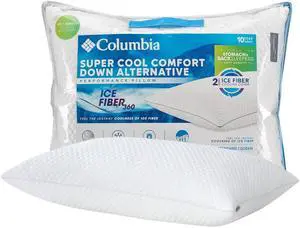 Columbia Comfort Ice Fiber Back & Stomach Sleeper Down Alternative Bed Pillow with Polyester Fiberfill, Supportive Cooling Double Sided Breathable Cover - Standard/Queen, Pack of 1 Columbia Comfort Ice Fiber Back & Stomach Sleeper Down Alternative Bed Pillow with Polyester Fiberfill, Supportive Cooling Double Sided Breathable Cover - Standard/Queen, Pack of 1