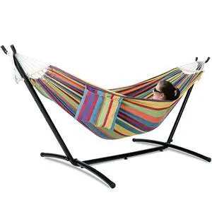 Double Hammock with Stand for Outside, Upgraded Spreader Bar, Heavy Duty Space Saving Steel Stand 2 Person, Side Pockets, Easy Assembly, 600lbs Weight Capacity, Indoor & Outdoor (Classic Red) Double Hammock with Stand for Outside, Upgraded Spreader Bar, Heavy Duty Space Saving Steel Stand 2 Person, Side Pockets, Easy Assembly, 600lbs Weight Capacity, Indoor & Outdoor (Classic Red)