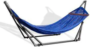 Best Home Fashion Portable Hammock with Collapsible Steel Stand, 450 lbs Capacity, No Tools Assembly, Carrying Bag Included, Perfect for Indoor Outdoor Backyard Patio Camping Beach, Navy Best Home Fashion Portable Hammock with Collapsible Steel Stand, 450 lbs Capacity, No Tools Assembly, Carrying Bag Included, Perfect for Indoor Outdoor Backyard Patio Camping Beach, Navy