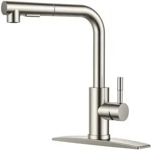 FORIOUS Kitchen Faucets with Pull Down Sprayer, Brushed Nickel Stainless Steel, Single Handle Classic Pull Out Sink Faucet for Farmhouse Bar Laundry RV, with Deck Plate for 1 or 3 Holes FORIOUS Kitchen Faucets with Pull Down Sprayer, Brushed Nickel Stainless Steel, Single Handle Classic Pull Out Sink Faucet for Farmhouse Bar Laundry RV, with Deck Plate for 1 or 3 Holes