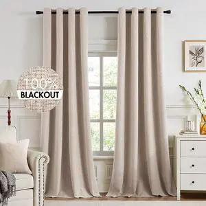 MIULEE 100% Blackout Linen Textured Curtains for Bedroom 102 Inches Extra Long Thermal Insulated Natural Beige Grommet Room Darkening Curtains & Drapes Luxury for Living Room Nursery (2 Panels) MIULEE 100% Blackout Linen Textured Curtains for Bedroom 102 Inches Extra Long Thermal Insulated Natural Beige Grommet Room Darkening Curtains & Drapes Luxury for Living Room Nursery (2 Panels)