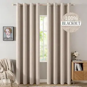 MIULEE 100% Blackout Polyester Textured Curtains for Bedroom Solid Thermal Insulated Natural Beige Grommet Room Darkening Curtains & Drapes Luxury Decor for Living Room Nursery 52 x 108 Inch(2 Panels) MIULEE 100% Blackout Polyester Textured Curtains for Bedroom Solid Thermal Insulated Natural Beige Grommet Room Darkening Curtains & Drapes Luxury Decor for Living Room Nursery 52 x 108 Inch(2 Panels)