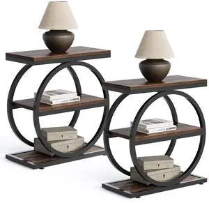 LITTLE TREE End Table, 3-Tier Side Table, Slim Sofa Side Table for Living Room, Tall Bedside Table Nightstand for Bedroom, Rustic Brown and Black LITTLE TREE End Table, 3-Tier Side Table, Slim Sofa Side Table for Living Room, Tall Bedside Table Nightstand for Bedroom, Rustic Brown and Black