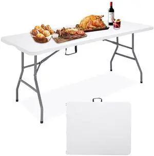 CHRONELLE 6FT Folding Camping Table Portable 350lbs, 6 Foot Folding Picnic Card Table for Outdoor, Plastic Rectangular Dining Work Tables for Indoor, Heavy Duty Fold-in-Half Tray Tables, 71x29 inch CHRONELLE 6FT Folding Camping Table Portable 350lbs, 6 Foot Folding Picnic Card Table for Outdoor, Plastic Rectangular Dining Work Tables for Indoor, Heavy Duty Fold-in-Half Tray Tables, 71x29 inch