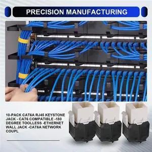 10-Pack Cat6a RJ45 Keystone Jack - Cat6 Compatible -180 Degree Toolless -Ethernet Wall Jack -Cat6a Network Coupler 10-Pack Cat6a RJ45 Keystone Jack - Cat6 Compatible -180 Degree Toolless -Ethernet Wall Jack -Cat6a Network Coupler