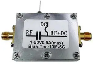 RF DC Blocker Bias Tee Coaxial Feed Bias Tee 10MHz-6GHz Low Insertion Loss RF DC Blocker Bias Tee Coaxial Feed Bias Tee 10MHz-6GHz Low Insertion Loss