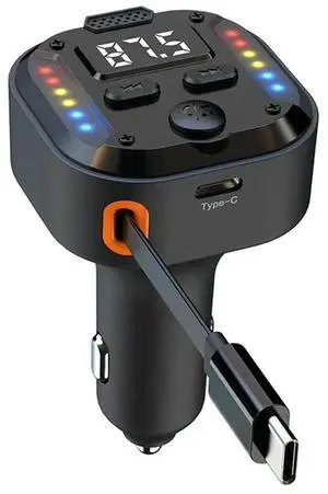 FM Transmitter Bluetooth 5.3 With Dual Type-C PD30W& QC3.0 Fast Charging Retractable Cable For Phones Handsfree FM Transmitter Bluetooth 5.3 With Dual Type-C PD30W& QC3.0 Fast Charging Retractable Cable For Phones Handsfree