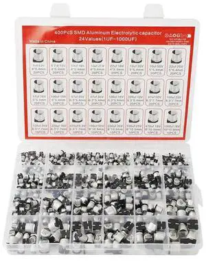Aluminum Electrolytic Capacitors SMD 400PCS 24 Values 1Uf-1000Uf Kit Includes Box Aluminum Electrolytic Capacitors SMD 400PCS 24 Values 1Uf-1000Uf Kit Includes Box