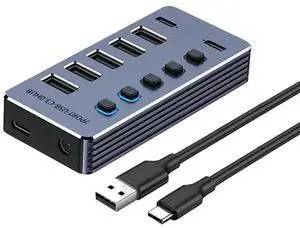 5-Port USB 2-Port Type-C Hub Splitter OFF/On Switch Power Adapter USB Ports Extender For top Mobile Phone Tablets 5-Port USB 2-Port Type-C Hub Splitter OFF/On Switch Power Adapter USB Ports Extender For top Mobile Phone Tablets