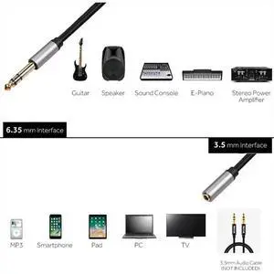 Audio Adapter 6.35mm 1/4 Male to 3.5mm 1/8 Female Stereo Jack for Amplifiers, Guitar, Keyboard Piano, Home Theater 30CM Audio Adapter 6.35mm 1/4 Male to 3.5mm 1/8 Female Stereo Jack for Amplifiers, Guitar, Keyboard Piano, Home Theater 30CM