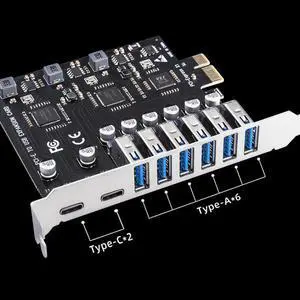 USB 3.2 and Type C PCI-E Expansion Card PCIE to USB Controller 6Port + 2Port USB-C 3.2 PCI-E Card Adapter USB 3.2 and Type C PCI-E Expansion Card PCIE to USB Controller 6Port + 2Port USB-C 3.2 PCI-E Card Adapter