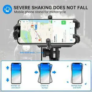 Motorcycle Handlebar Phone Mount with 15W Charger & Vibration Dampener, Anti-Theft, Adjustable Phone Holder Motorcycle Handlebar Phone Mount with 15W Charger & Vibration Dampener, Anti-Theft, Adjustable Phone Holder