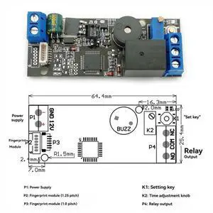 KL202+R503 Fingerprint Controller Kit DC12V Low Power Consumption Fingerprint Control Board Fingerprint Module KL202+R503 Fingerprint Controller Kit DC12V Low Power Consumption Fingerprint Control Board Fingerprint Module