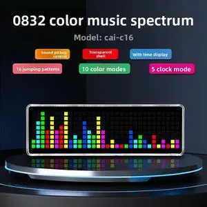 Colorful LED Music Spectrum Full-Color Music Rhythm Light Transparent Shell Electronic Clock Sound PickupAtmosphere Dazzling RGB Colorful LED Music Spectrum Full-Color Music Rhythm Light Transparent Shell Electronic Clock Sound PickupAtmosphere Dazzling RGB