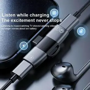OTG 2 in 1 Double USB Type C Splitter to Type C Jack AUX Audio Headphone 15W Charger Adapter for 15 Pro B OTG 2 in 1 Double USB Type C Splitter to Type C Jack AUX Audio Headphone 15W Charger Adapter for 15 Pro B