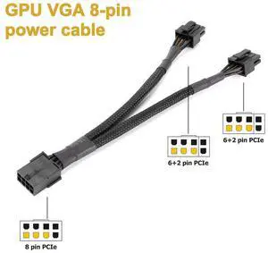 2PCS GPU PCIe 8 Pin Female to Dual 2X 8 Pin (6+2) Male PCI Express Power Adapter Braided Y-Splitter Extension Cable,20cm 2PCS GPU PCIe 8 Pin Female to Dual 2X 8 Pin (6+2) Male PCI Express Power Adapter Braided Y-Splitter Extension Cable,20cm