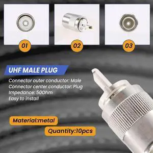 10pcs Connector UHF male PL259 plug solder RG8 RG213 LMR400 7D- cable silver 10pcs Connector UHF male PL259 plug solder RG8 RG213 LMR400 7D- cable silver