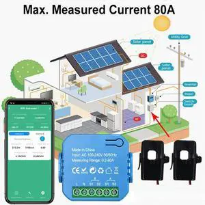 Tuya Meter Bidirectional with Transformer Clamp App Monitor Power 80A Support Alarm 2 Channels - 2CT Tuya Meter Bidirectional with Transformer Clamp App Monitor Power 80A Support Alarm 2 Channels - 2CT