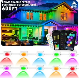 LITSOUL 600FT Permanent Outdoor Lights for House RGB+IC, Chasing Effect Smart RGB+IC Eave LED Lighting with 16 Million Colors, Waterproof Outdoor Strip Lights for Christmas Halloween Holiday Daily LITSOUL 600FT Permanent Outdoor Lights for House RGB+IC, Chasing Effect Smart RGB+IC Eave LED Lighting with 16 Million Colors, Waterproof Outdoor Strip Lights for Christmas Halloween Holiday Daily