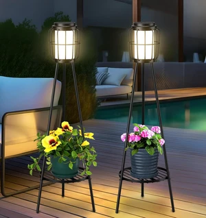 VISFLAIR 2 Pack Solar Lights with Plant Stand, Outdoor Floor Lamps, Waterproof Solar Powered Floor Lamps for Patio Deck Porch Yard Garden Decor VISFLAIR 2 Pack Solar Lights with Plant Stand, Outdoor Floor Lamps, Waterproof Solar Powered Floor Lamps for Patio Deck Porch Yard Garden Decor