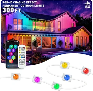 300FT RGB+IC Permanent Outdoor Lights, IP67 Waterproof, Smart App/Remote Control LED Eave Lights, with Music Sync, DIY Scenes Modes for House Roof Decor, Patio, Holiday & Party 300FT RGB+IC Permanent Outdoor Lights, IP67 Waterproof, Smart App/Remote Control LED Eave Lights, with Music Sync, DIY Scenes Modes for House Roof Decor, Patio, Holiday & Party