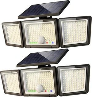 Solar Outdoor Lights Motion Sensor, 2500LM 286 LED Security Flood Lights with Visual Battery & Mode Display, 3 Lighting Modes, IP65 Waterproof 3-Head Wide Angle for Garage, Yard, Patio (2 Pack) Solar Outdoor Lights Motion Sensor, 2500LM 286 LED Security Flood Lights with Visual Battery & Mode Display, 3 Lighting Modes, IP65 Waterproof 3-Head Wide Angle for Garage, Yard, Patio (2 Pack)