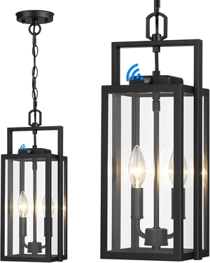 17.8'' Large Dusk to Dawn Outdoor Pendant Light 2-Light, Black 17.8'' Large Dusk to Dawn Outdoor Pendant Light 2-Light, Black