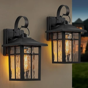 2 Pack Dusk to Dawn Outdoor Wall Lights, Aluminum Exterior Light Fixtures Wall Mount with Ripple Glass, Waterproof Black Porch Lights, Outside Wall Lantern for Entryway, Garage, Patio 2 Pack Dusk to Dawn Outdoor Wall Lights, Aluminum Exterior Light Fixtures Wall Mount with Ripple Glass, Waterproof Black Porch Lights, Outside Wall Lantern for Entryway, Garage, Patio