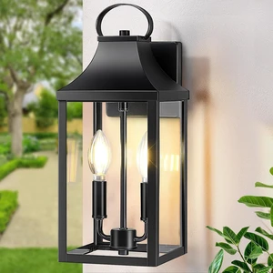 15" Black Outdoor Wall Lantern 2-Light, Outside Wall Sconce Light 15" Black Outdoor Wall Lantern 2-Light, Outside Wall Sconce Light