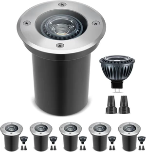 Gardencoin Low Voltage Landscape LED Well Lights, 12V in Ground Lights Outdoor IP67 Waterproof, 5" Tall Wired Landscape Up Lighting, Included Replaceable 5W 2700K MR16 Bulb Dimmable, 6 Pack Gardencoin Low Voltage Landscape LED Well Lights, 12V in Ground Lights Outdoor IP67 Waterproof, 5" Tall Wired Landscape Up Lighting, Included Replaceable 5W 2700K MR16 Bulb Dimmable, 6 Pack