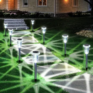 Eyrosa Solar Outdoor Lights, 10 Pack Waterproof Stainless Steel Solar Stake Lights for Pathway Garden Yard Path Walkway Driveway Lawn Patio Outside Decor, Cool White Eyrosa Solar Outdoor Lights, 10 Pack Waterproof Stainless Steel Solar Stake Lights for Pathway Garden Yard Path Walkway Driveway Lawn Patio Outside Decor, Cool White