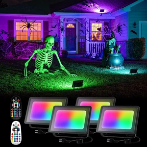 FALOVE 4 Pack Outdoor RGBW Flood Lights by Dual Remote for Halloween Decor FALOVE 4 Pack Outdoor RGBW Flood Lights by Dual Remote for Halloween Decor