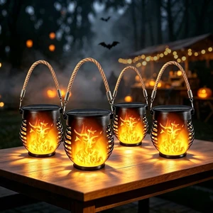 4 Pack Solar Lanterns Outdoor Waterproof Flickering Flame Halloween Lights 4 Pack Solar Lanterns Outdoor Waterproof Flickering Flame Halloween Lights