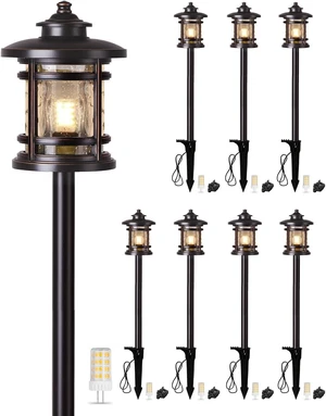 8 Pack Low Voltage Pathway Lights with G4 Bulbs, Seed Glass Shade, Aluminum 8 Pack Low Voltage Pathway Lights with G4 Bulbs, Seed Glass Shade, Aluminum