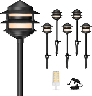 Gardencoin Pagoda Low Voltage Landscape Pathway Lights, 12V Outdoor LED Path Lights Wired, Aluminum Walkway Lighting with 4W 2700K Replaceable G4 Bulb, Classic 3-Tier Lantern, 6 Pack Gardencoin Pagoda Low Voltage Landscape Pathway Lights, 12V Outdoor LED Path Lights Wired, Aluminum Walkway Lighting with 4W 2700K Replaceable G4 Bulb, Classic 3-Tier Lantern, 6 Pack