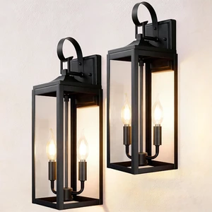 OKELI 17.6" 2-Pack Outdoor Wall Light Fixture, Large Exterior Porch Lighting 2-Light Farmhouse Outside Lantern Lights with Clear Glass Waterproof Wall Sconces Lamp for House Garage OKELI 17.6" 2-Pack Outdoor Wall Light Fixture, Large Exterior Porch Lighting 2-Light Farmhouse Outside Lantern Lights with Clear Glass Waterproof Wall Sconces Lamp for House Garage