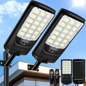 Solar Street Lights Outdoor, 21000LM 6500K Motion Sensor Solar Lights Waterproof, Dusk to Dawn Solar-Powered Flood Lights with Remote, Commercial Area Lighting for Parking Lot Driveway Garage, 2-Pack Solar Street Lights Outdoor, 21000LM 6500K Motion Sensor Solar Lights Waterproof, Dusk to Dawn Solar-Powered Flood Lights with Remote, Commercial Area Lighting for Parking Lot Driveway Garage, 2-Pack