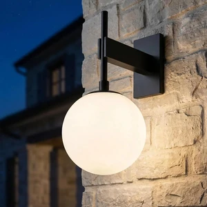 Hyunbae Modern Globe Outdoor Wall Sconce, 18.1" Large Black Porch Lights Hyunbae Modern Globe Outdoor Wall Sconce, 18.1" Large Black Porch Lights